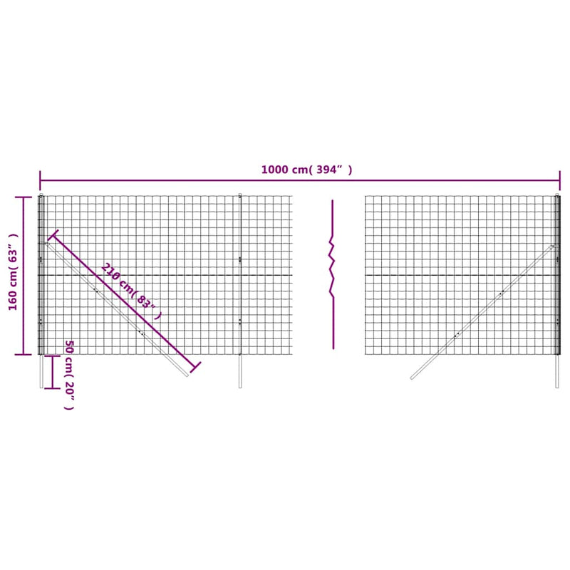 vidaXL zöld horganyzott acél drótkerítés 1,6 x 10 m