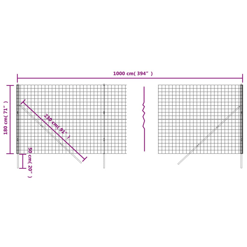 vidaXL zöld horganyzott acél drótkerítés 1,8 x 10 m