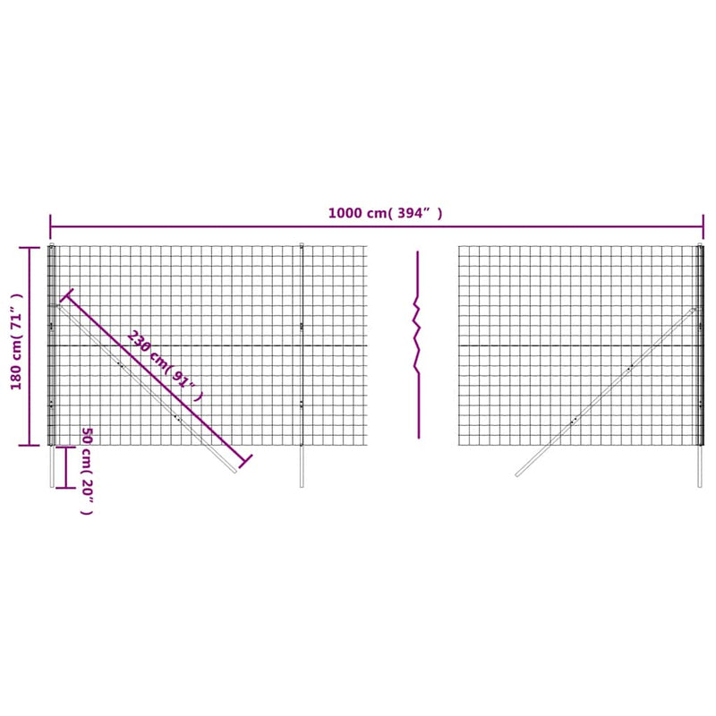 vidaXL zöld horganyzott acél drótkerítés 1,8 x 10 m