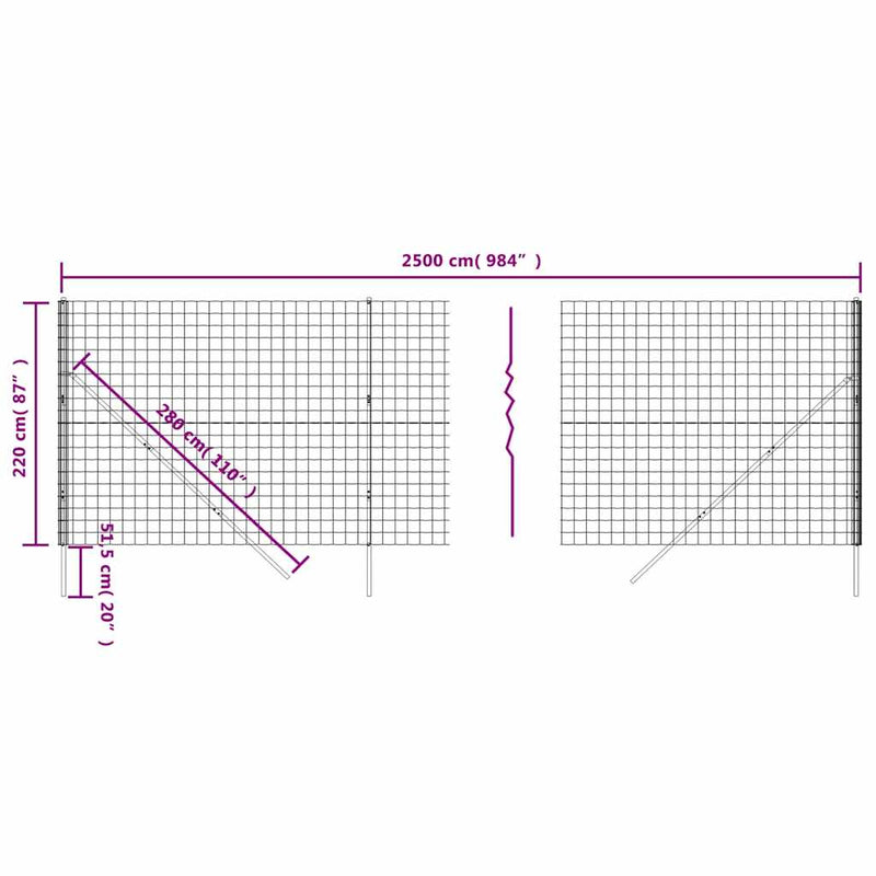 vidaXL zöld horganyzott acél drótkerítés 2,2 x 25 m