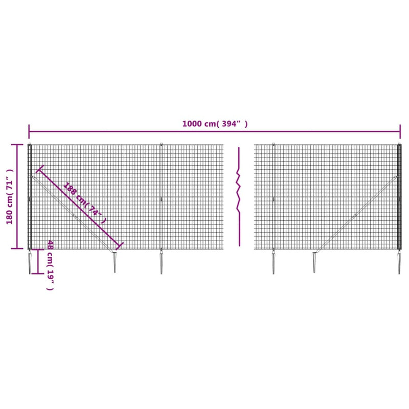 vidaXL zöld dróthálós kerítés cövekekkel 1,8x10 m