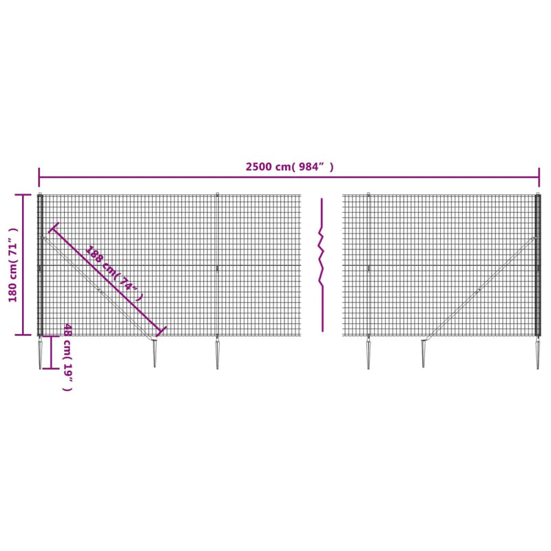 vidaXL zöld dróthálós kerítés cövekekkel 1,8x25 m