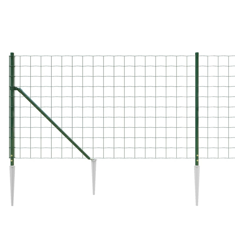 vidaXL zöld dróthálós kerítés cövekekkel 1,1x10 m