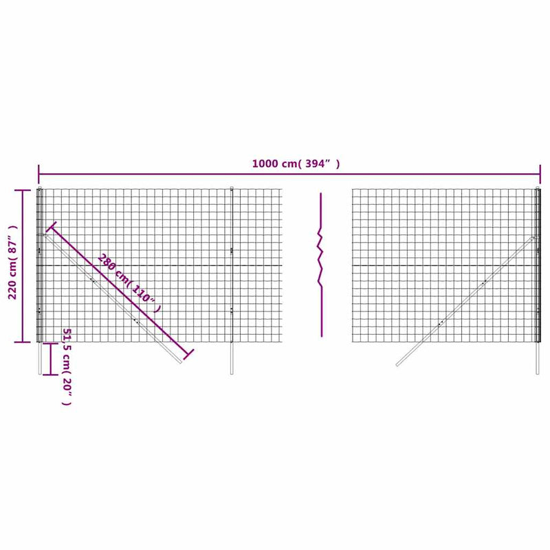 vidaXL antracitszürke horganyzott acél dróthálós kerítés 2,2x10 m