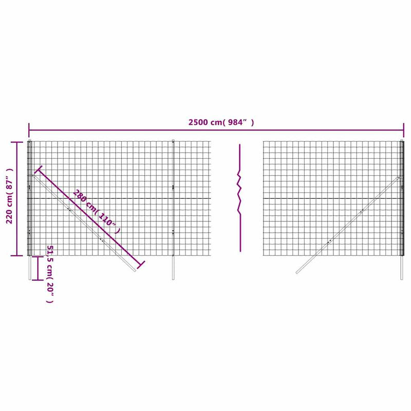 vidaXL antracitszürke horganyzott acél dróthálós kerítés 2,2x25 m