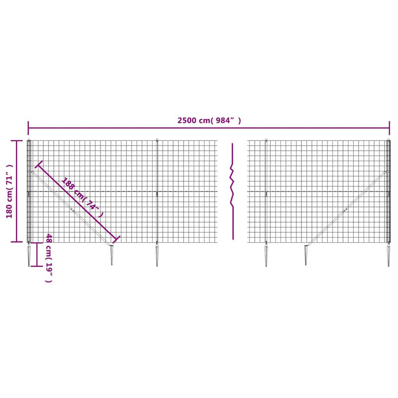 vidaXL antracitszürke dróthálós kerítés cövekekkel 1,8x25 m