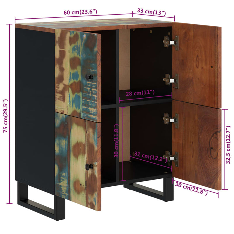 vidaXL tömör akácfa tálalószekrény 4 ajtóval 60 x 33 x 75 cm