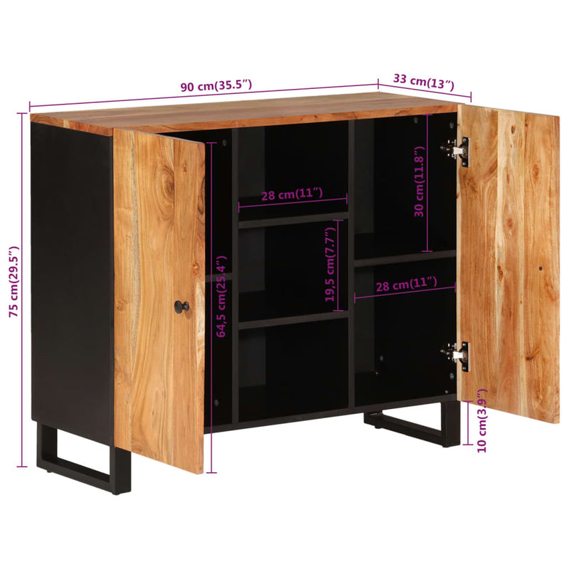 vidaXL tömör akácfa tálalószekrény 2 ajtóval 90 x 33 x 75 cm