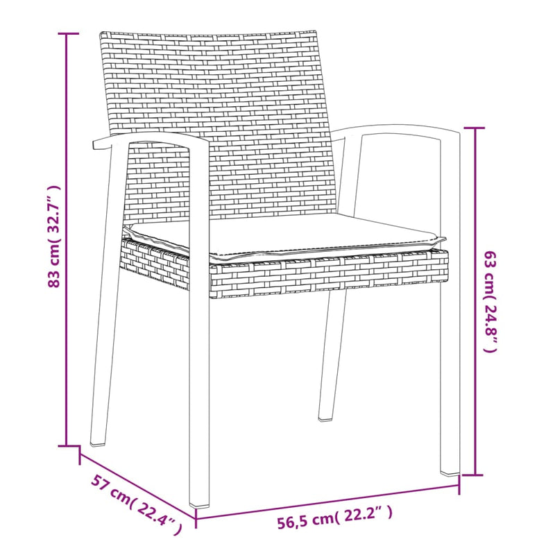 vidaXL 2 db fekete polyrattan kerti szék párnával 56,5 x 57 x 83 cm