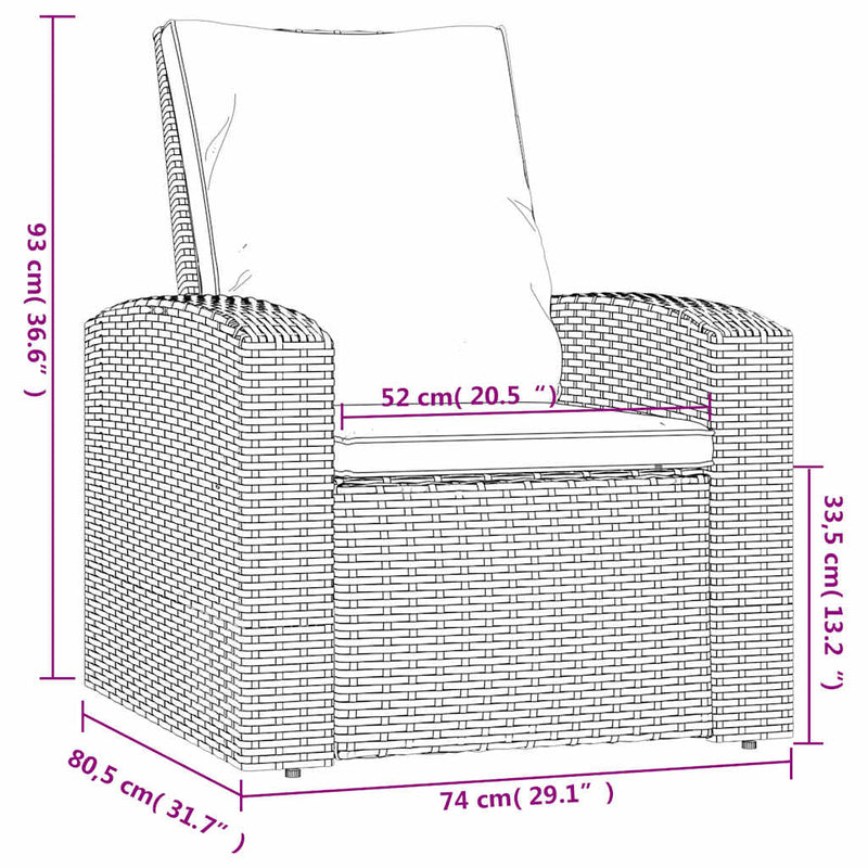 vidaXL fekete polyrattan dönthető kerti szék párnával