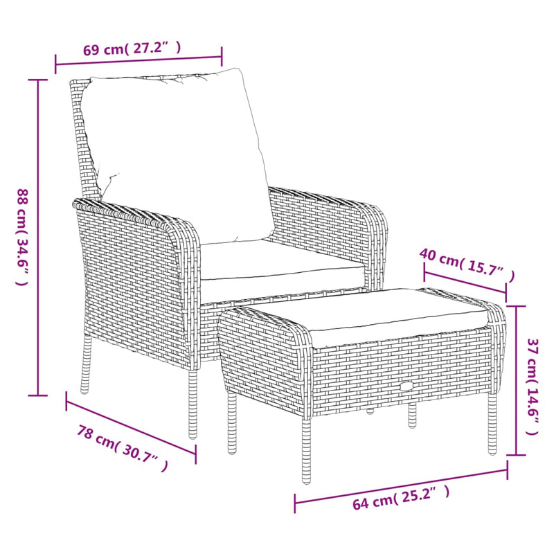 vidaXL szürke polyrattan kerti szék lábtartóval
