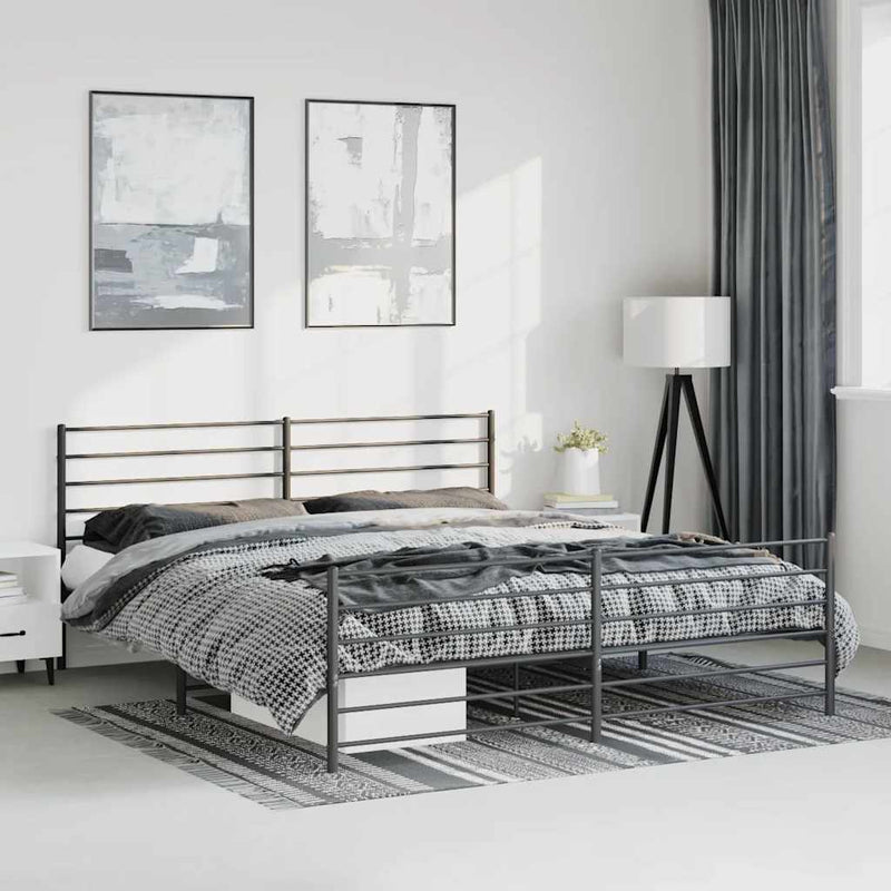 vidaXL fekete fém ágykeret fej- és lábtámlával 193 x 203 cm