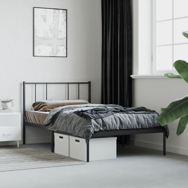 vidaXL fekete fém ágykeret fejtámlával 90 x 190 cm