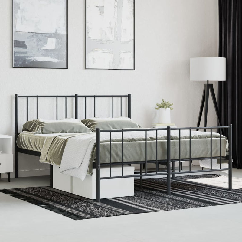 vidaXL fekete fém ágykeret fej- és lábtámlával 135 x 190 cm