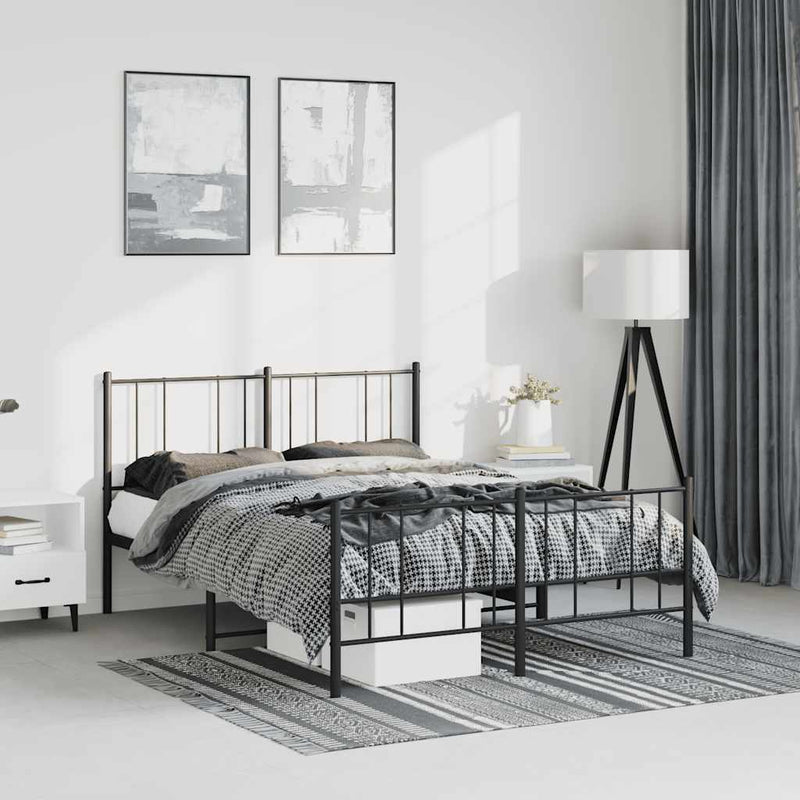 vidaXL fekete fém ágykeret fej- és lábtámlával 135 x 190 cm