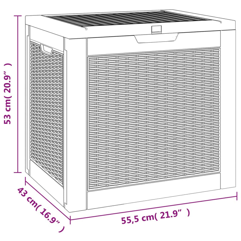 vidaXL fekete polipropilén kerti tárolóláda 55,5x43x53 cm