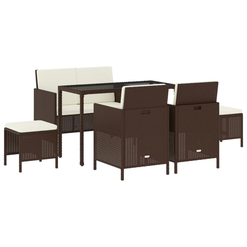 vidaXL 6 részes barna polyrattan kerti étkezőgarnitúra párnával