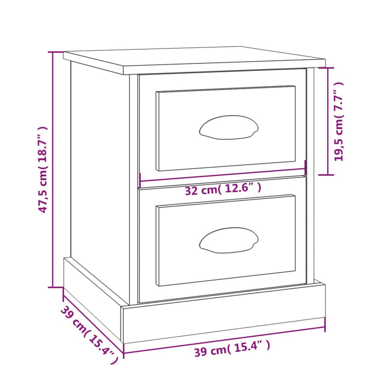 vidaXL 2 db fekete szerelt fa éjjeliszekrény 39 x 39 x 47,5 cm