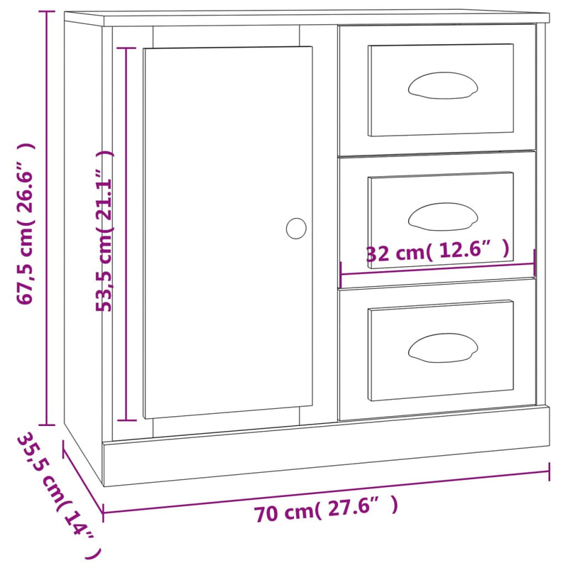 vidaXL betonszürke szerelt fa tálalószekrény 70x35,5x67,5 cm