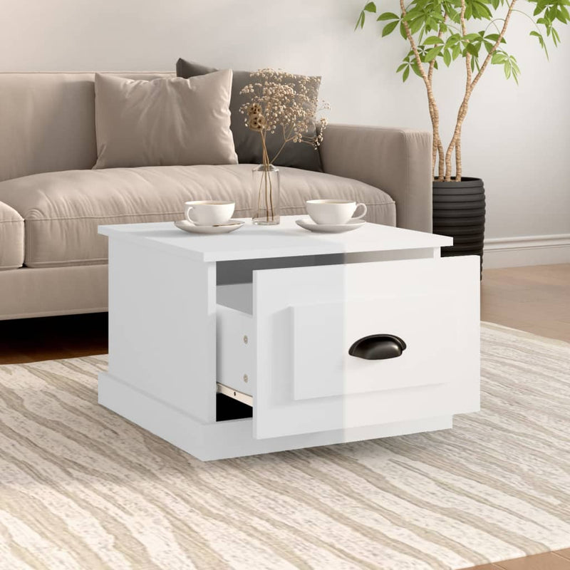 vidaXL magasfényű fehér szerelt fa dohányzóasztal 50 x 50 x 35 cm