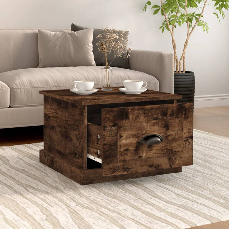 vidaXL füstös tölgy színű szerelt fa dohányzóasztal 50x50x35 cm