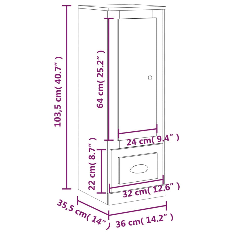 vidaXL fekete szerelt fa magasszekrény 36x35,5x103,5 cm