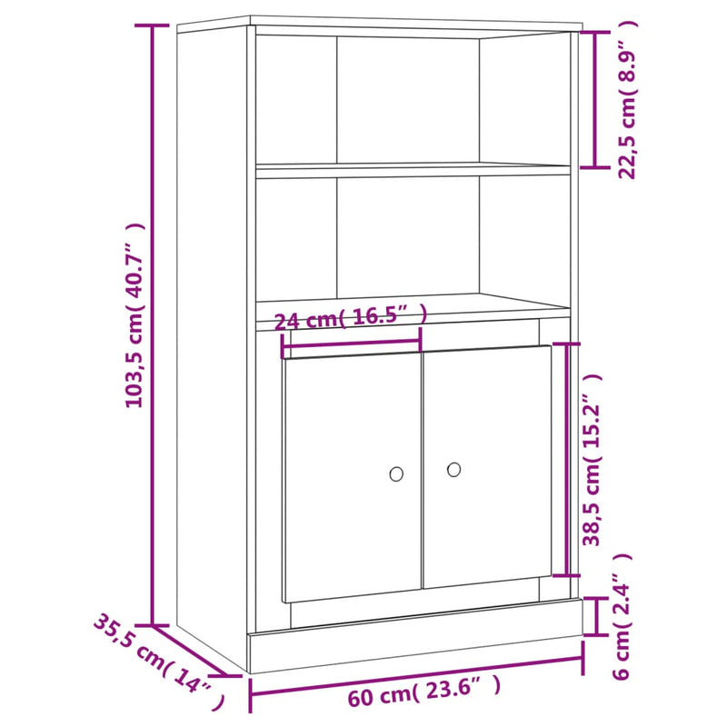 vidaXL fehér szerelt fa magasszekrény 60x35,5x103,5 cm