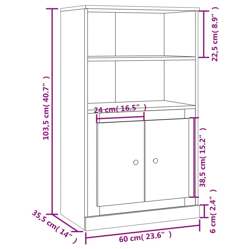 vidaXL füstös tölgy színű szerelt fa magasszekrény 60x35,5x103,5 cm