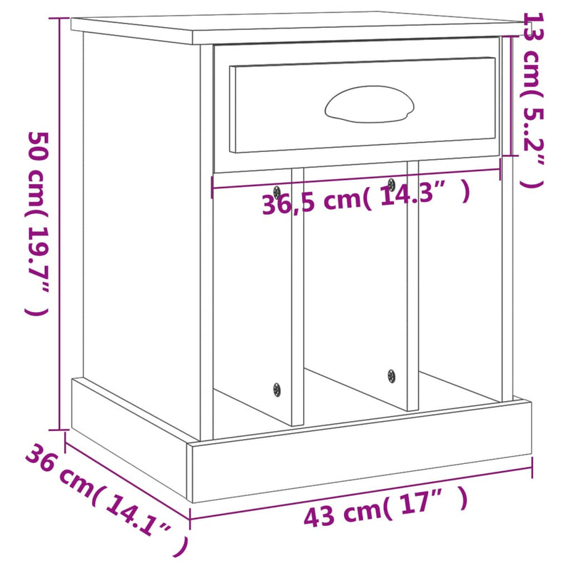 vidaXL 2 db füstös tölgy színű éjjeliszekrény 43x36x50 cm