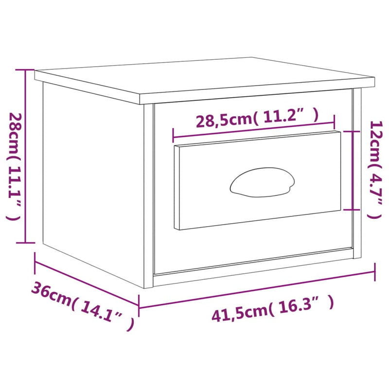 vidaXL szürke sonoma színű falra szerelhető éjjeliszekrény 41,5x36x28