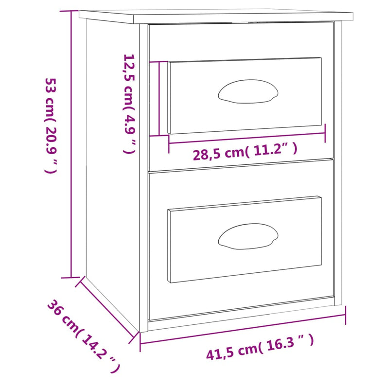 vidaXL szürke sonoma színű falra szerelhető éjjeliszekrény 41,5x36x53