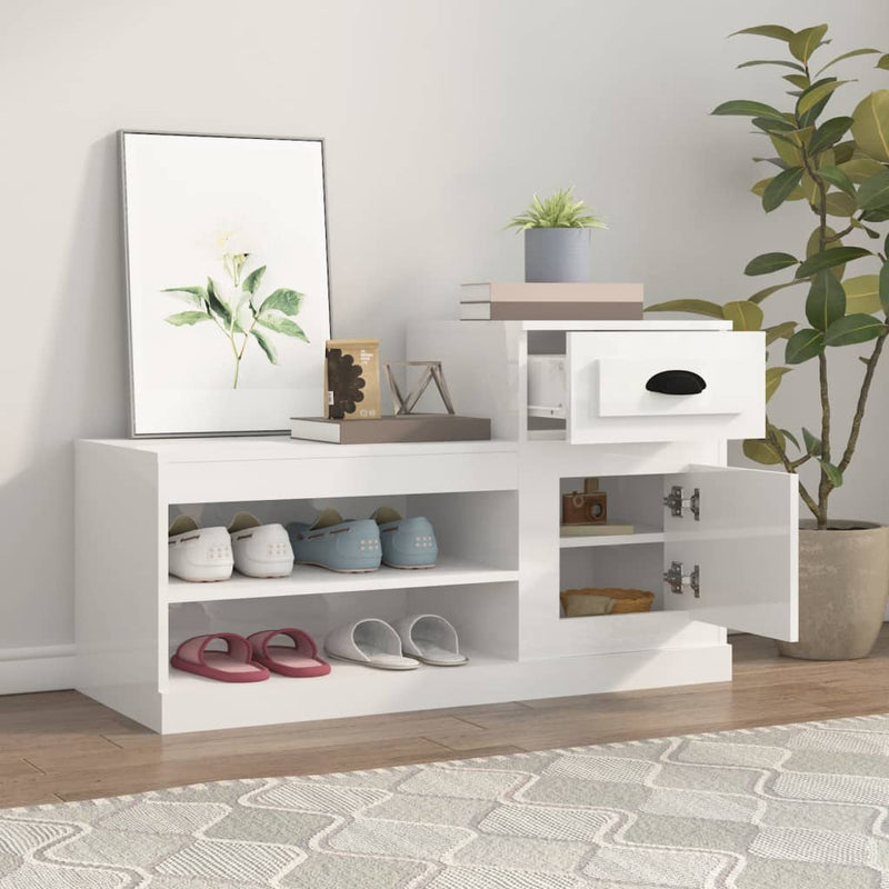 vidaXL magasfényű fehér szerelt fa cipőszekrény 100x42x60 cm