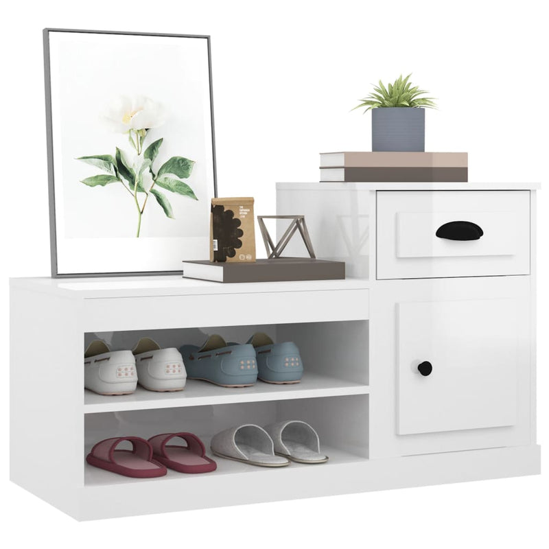vidaXL magasfényű fehér szerelt fa cipőszekrény 100x42x60 cm