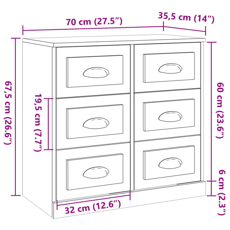 vidaXL magasfényű fehér szerelt fa tálalószekrény 70x35,5x67,5 cm