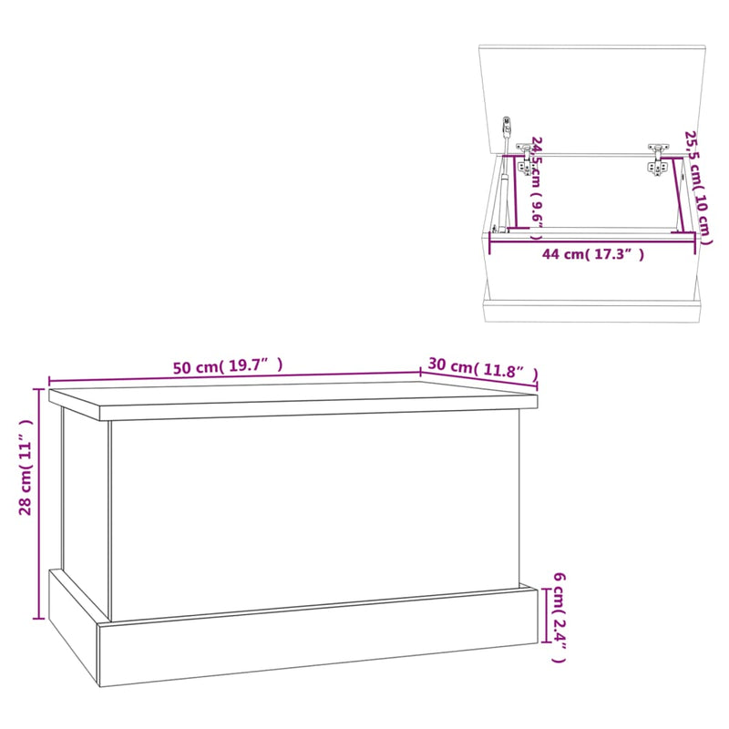 vidaXL fekete szerelt fa tárolóláda 50 x 30 x 28 cm