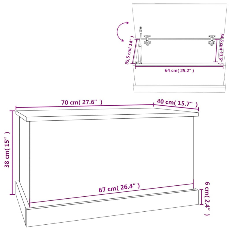 vidaXL füstös tölgy színű szerelt fa tárolóláda 70 x 40 x 38 cm