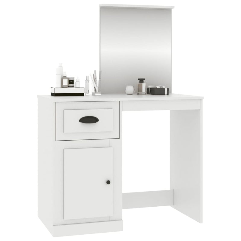 vidaXL fehér szerelt fa fésülködő asztal tükörrel 90x50x132,5 cm