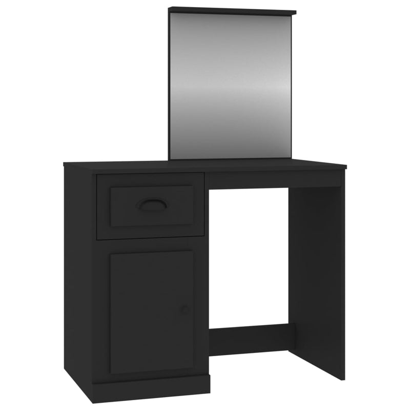 vidaXL fekete szerelt fa pipereasztal tükörrel 90 x 50 x 132,5 cm