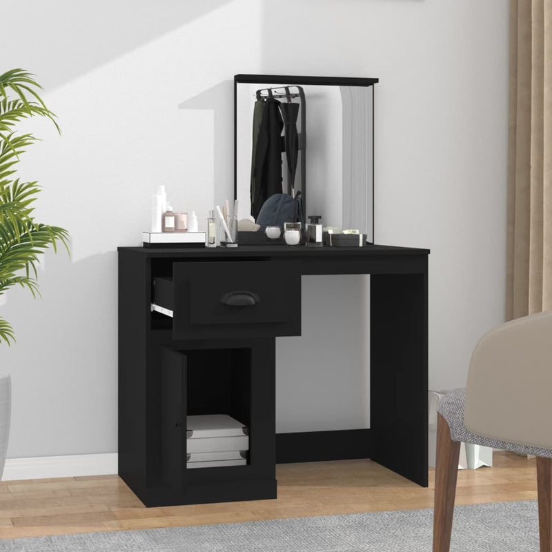 vidaXL fekete szerelt fa pipereasztal tükörrel 90 x 50 x 132,5 cm