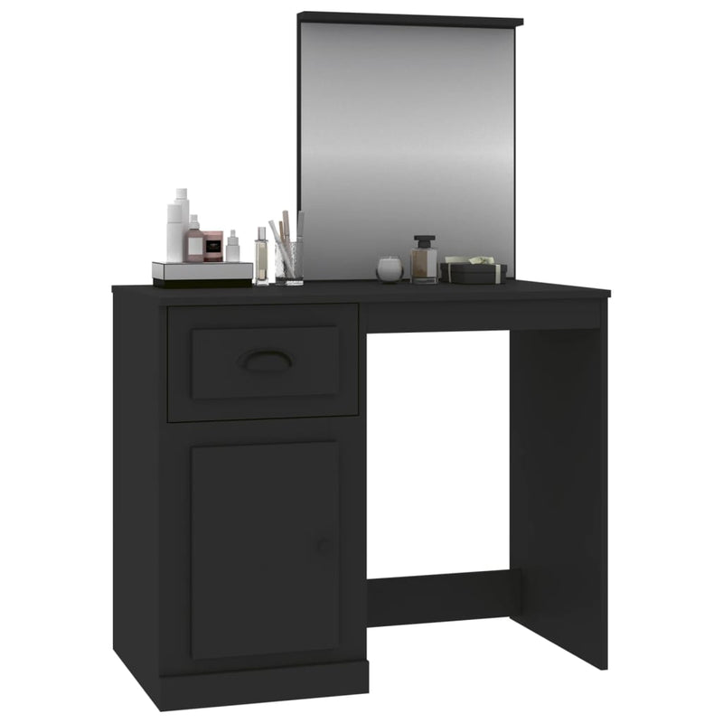 vidaXL fekete szerelt fa pipereasztal tükörrel 90 x 50 x 132,5 cm