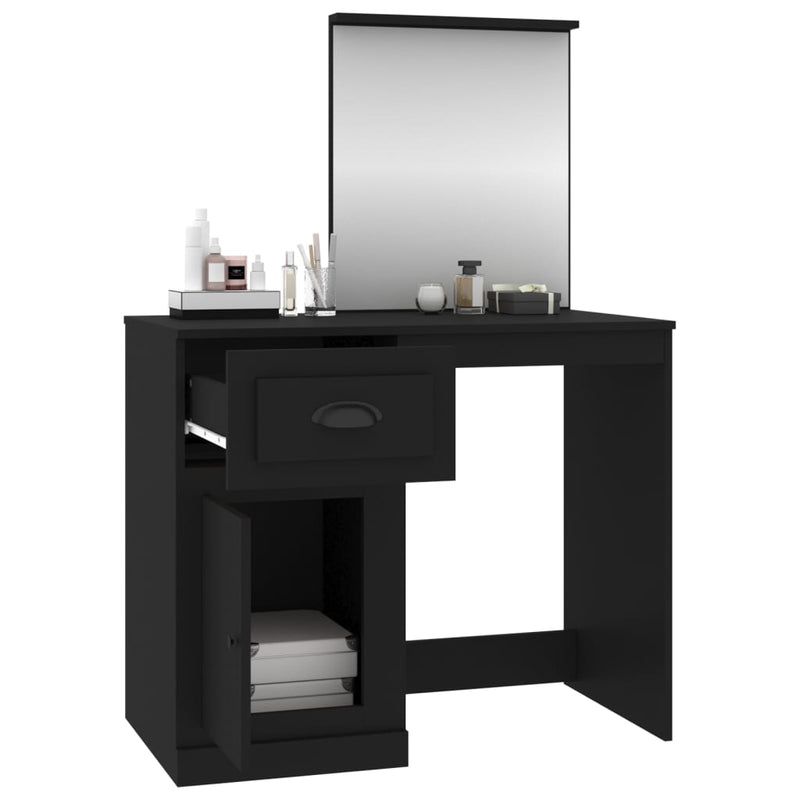 vidaXL fekete szerelt fa pipereasztal tükörrel 90 x 50 x 132,5 cm