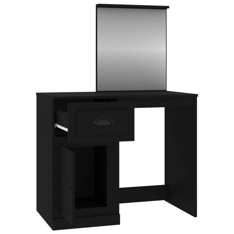 vidaXL fekete szerelt fa pipereasztal tükörrel 90 x 50 x 132,5 cm