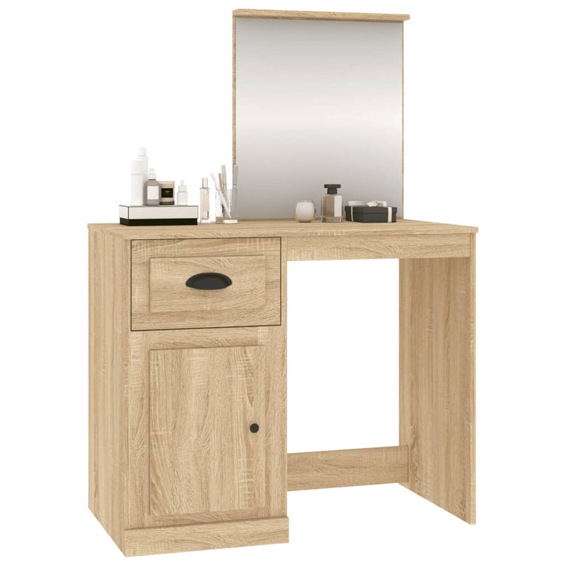 vidaXL sonoma tölgy színű szerelt fa tükrös pipereasztal 90x50x132,5cm