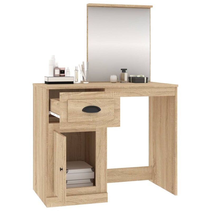vidaXL sonoma tölgy színű szerelt fa tükrös pipereasztal 90x50x132,5cm