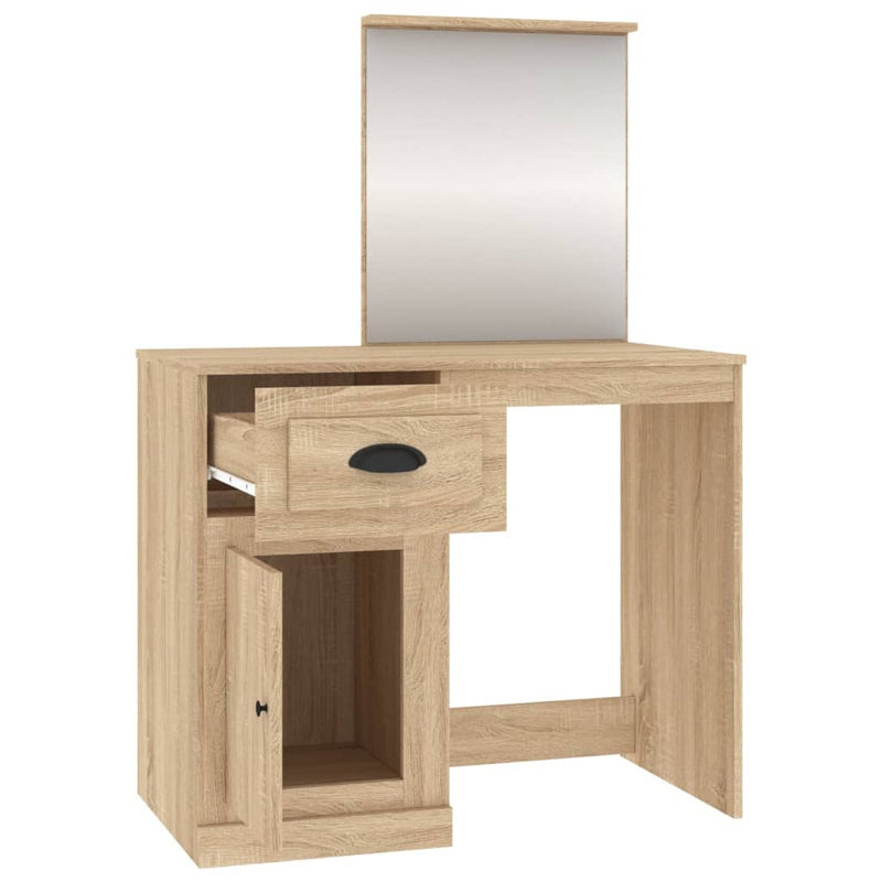 vidaXL sonoma tölgy színű szerelt fa tükrös pipereasztal 90x50x132,5cm