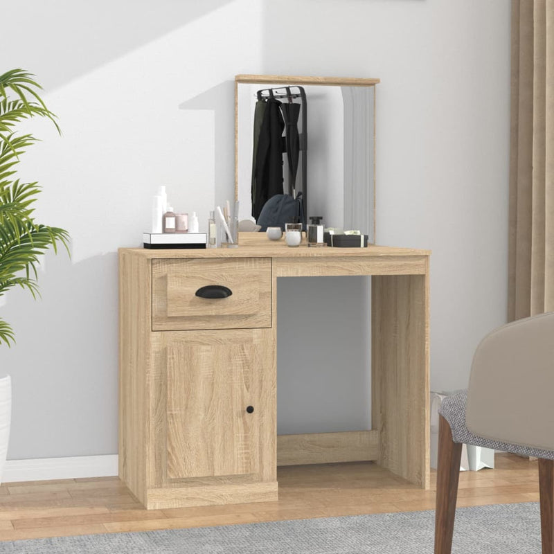 vidaXL sonoma tölgy színű szerelt fa tükrös pipereasztal 90x50x132,5cm