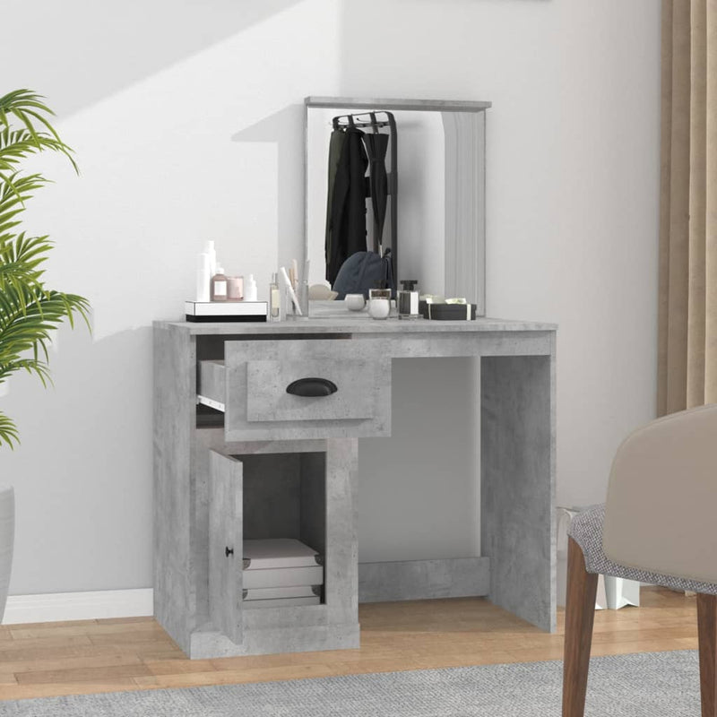 vidaXL betonszürke szerelt fa fésülködő asztal tükörrel 90x50x132,5 cm