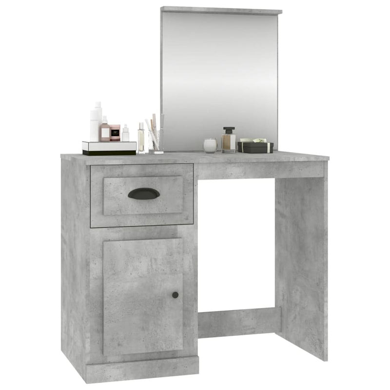 vidaXL betonszürke szerelt fa fésülködő asztal tükörrel 90x50x132,5 cm