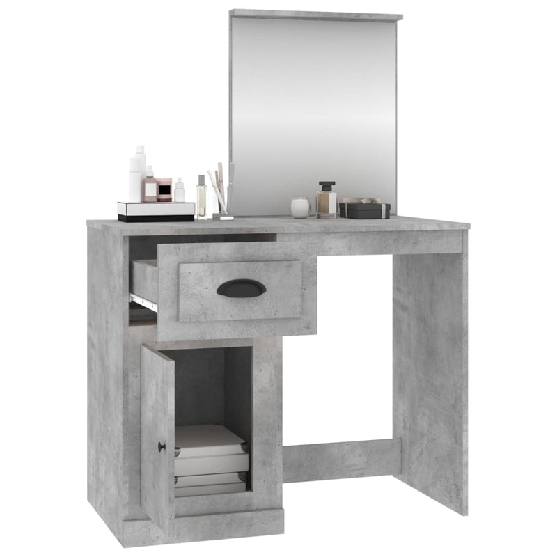 vidaXL betonszürke szerelt fa fésülködő asztal tükörrel 90x50x132,5 cm