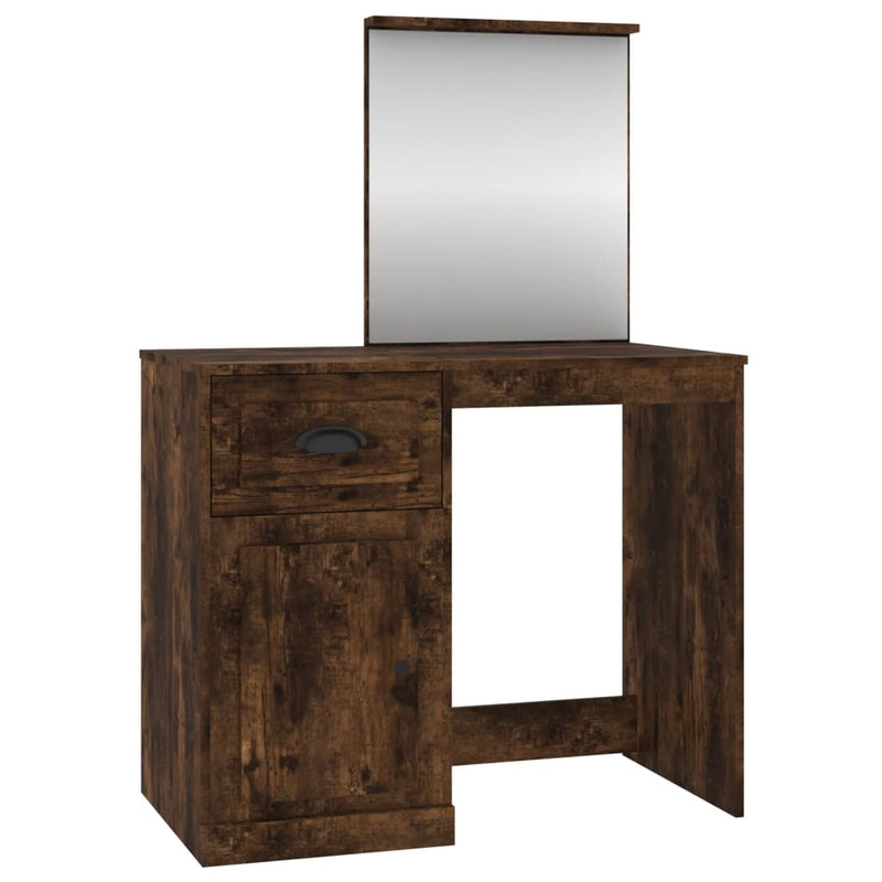 vidaXL füstös tölgy szerelt fa tükrös pipereasztal 90 x 50 x 132,5 cm